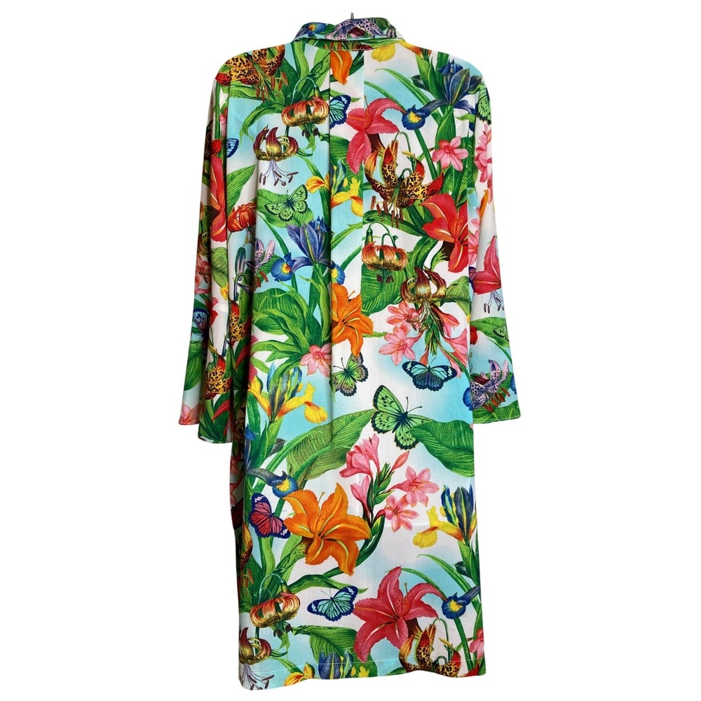 Linea Louis Dell'Olio Womens Blue Floral Butterfly Shirt Dress Sz S Resortwear - Picture 2 of 11